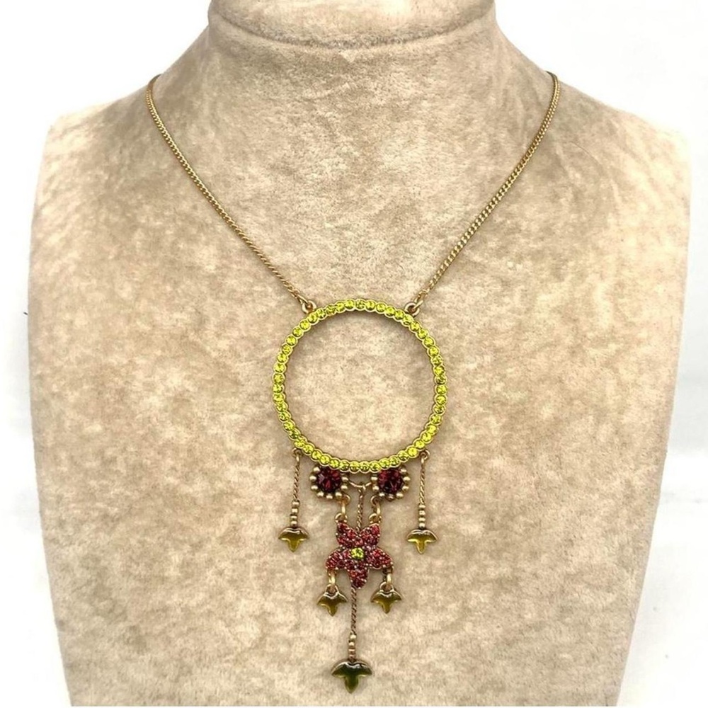 Pilgrim Gold-Tone Necklace with Yellow Circle and Red Floral Charms y2k fairycor